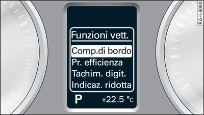 Quadro strumenti: menù Funzioni vettura